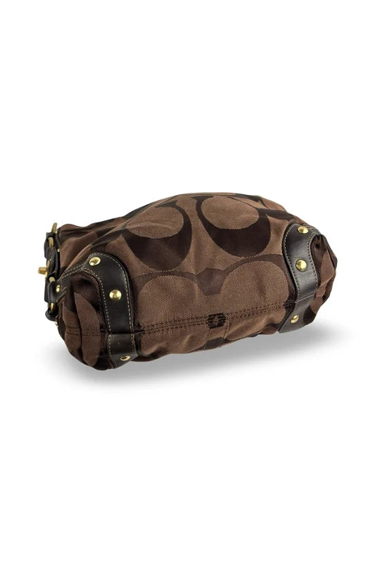 Coach Carly Brown Signature Hobo Studded Canvas & Leather Shoulder Bag
