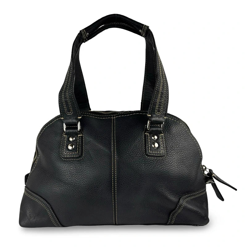 Coach Black Hampton Dome Pebbled Leather Turnlock Satchel Shoulder Bag