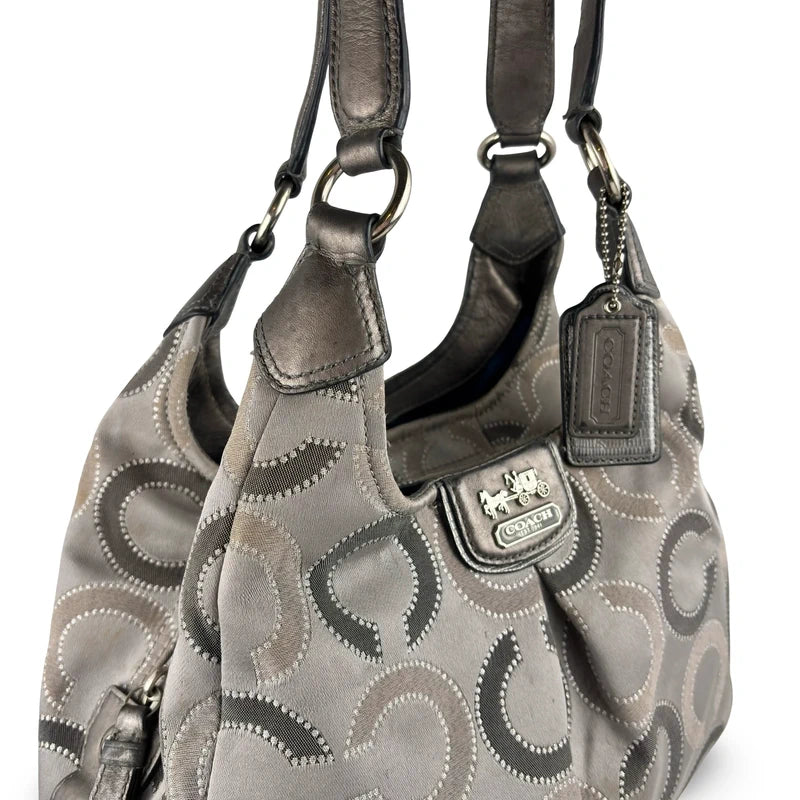 Coach Grey & Silver Madison Maggie Signature Sateen Hobo Shoulder Bag