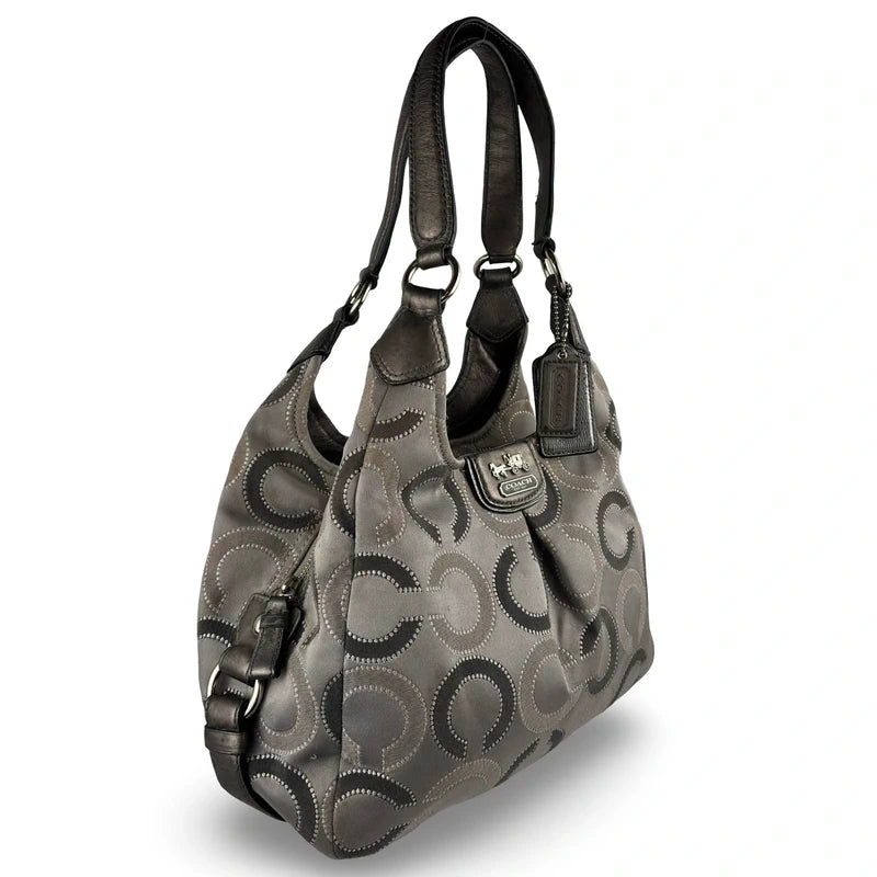 Coach Grey & Silver Madison Maggie Signature Sateen Hobo Shoulder Bag