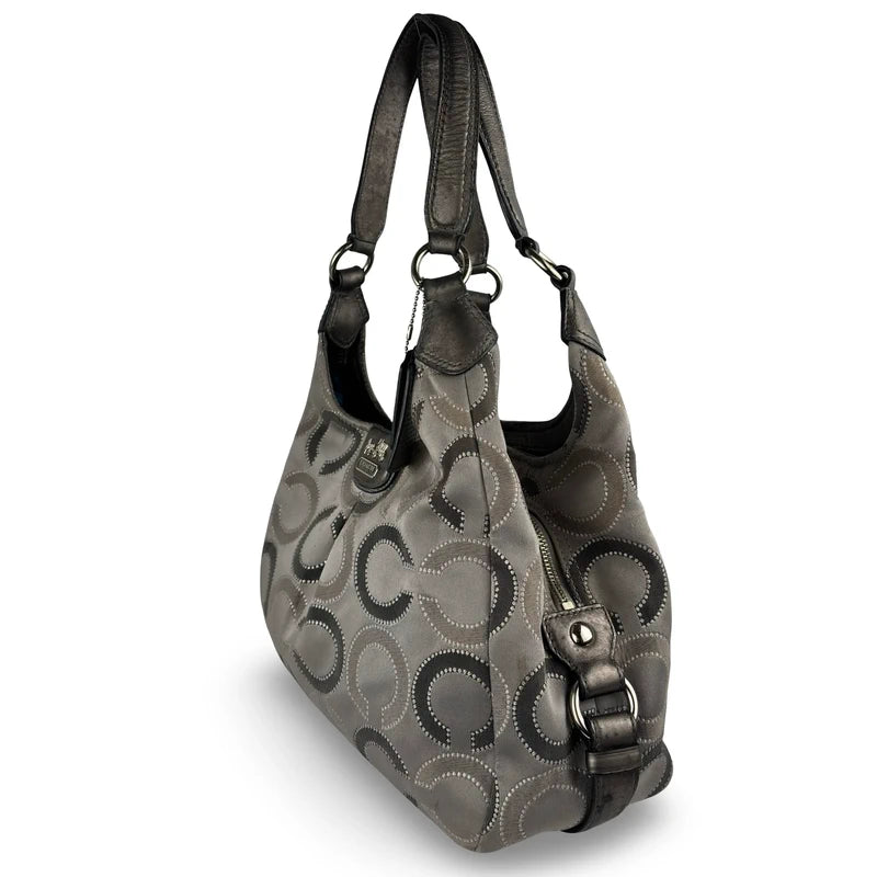 Coach Grey & Silver Madison Maggie Signature Sateen Hobo Shoulder Bag