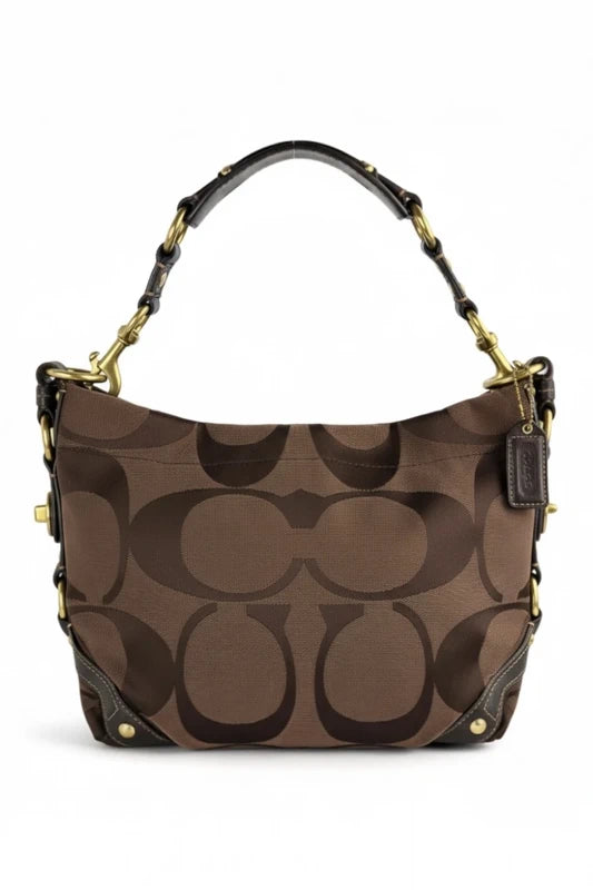Coach Carly Brown Signature Hobo Studded Canvas & Leather Shoulder Bag