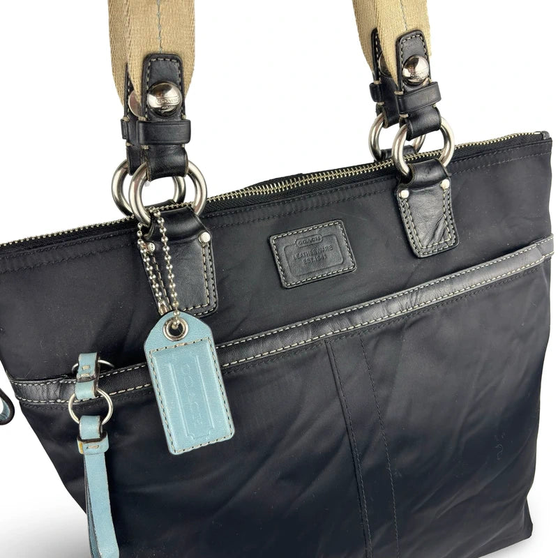 Coach Black Nylon Hamptons Leatherware & Light Blue Gallery Tote Shoulder Bag