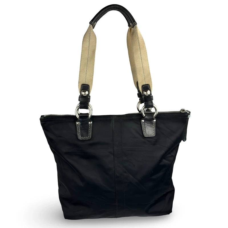 Coach Black Nylon Hamptons Leatherware & Light Blue Gallery Tote Shoulder Bag