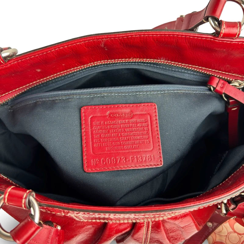 Coach Rare Red Vintage Gallery 2009 Patent Leather Tote Shoulder Bag & Scarf