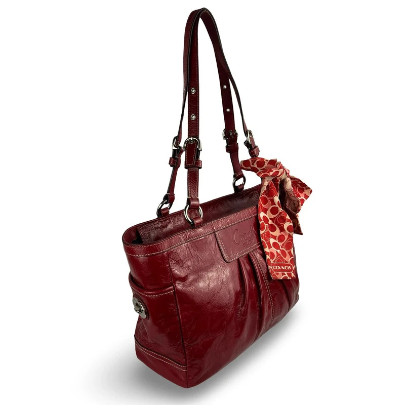 Coach Rare Red Vintage Gallery 2009 Patent Leather Tote Shoulder Bag & Scarf