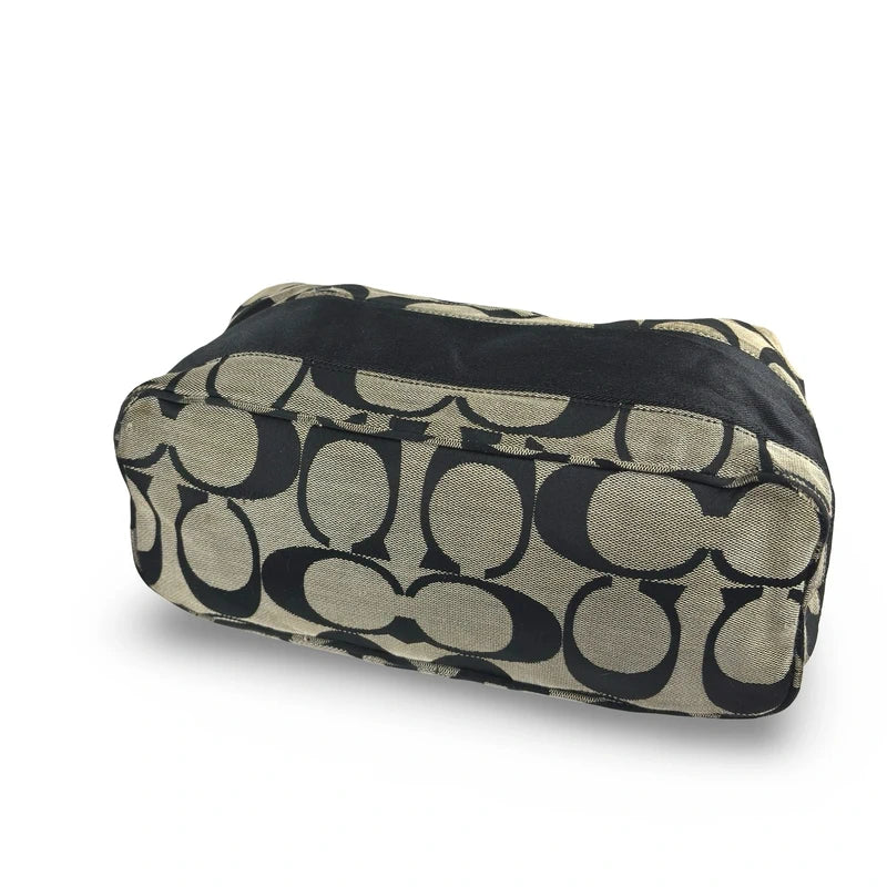 Coach Black & Grey Signature Stripe Vintage Canvas & Patent Leather Shoulder Bag