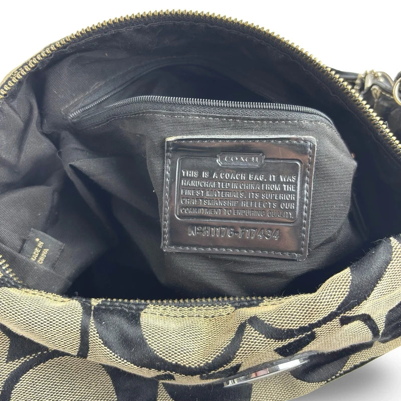 Coach Black & Grey Signature Stripe Vintage Canvas & Patent Leather Shoulder Bag