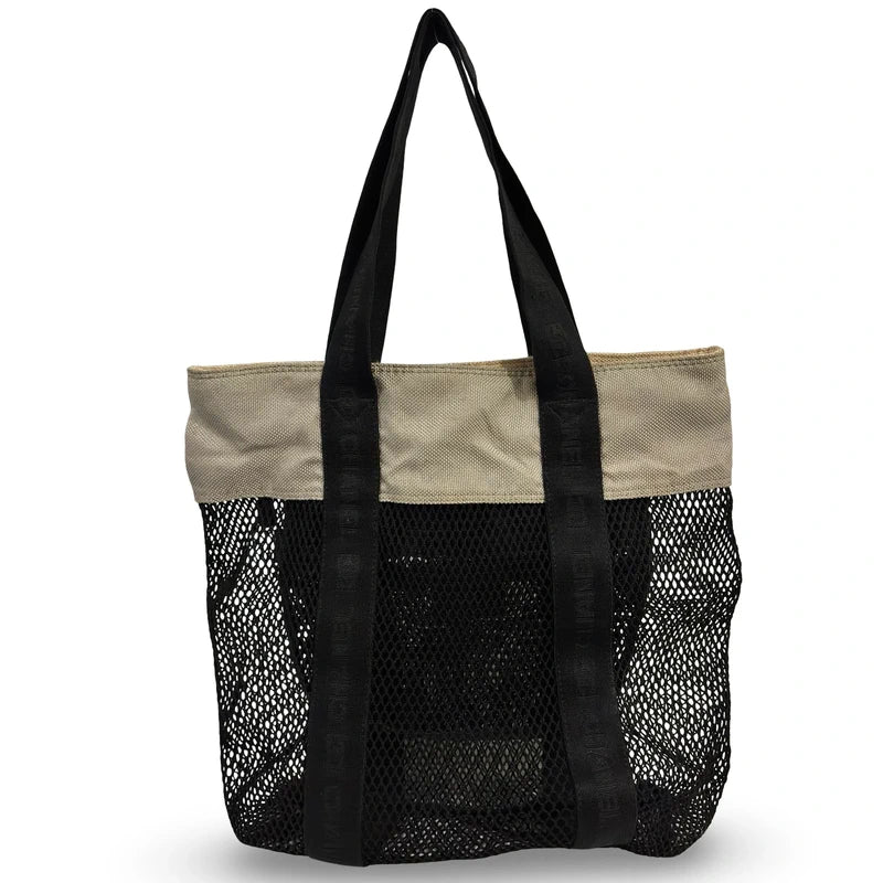 Chanel Rare 2003 Sports Line Vintage Canvas & Mesh Grey & Black CC Tote Shoulder Bag