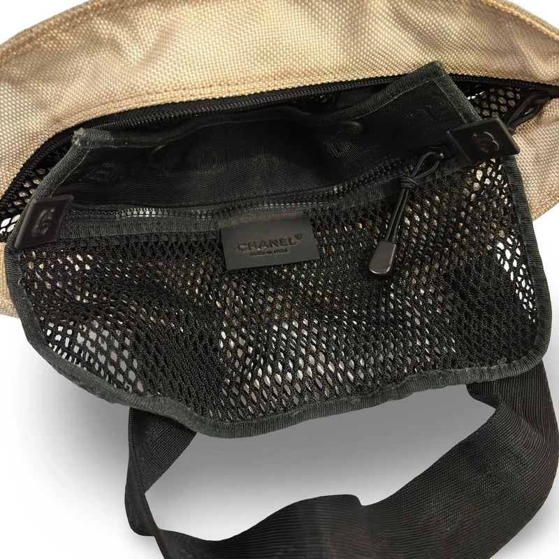 Chanel Rare 2003 Sports Line Vintage Canvas & Mesh Grey & Black CC Tote Shoulder Bag