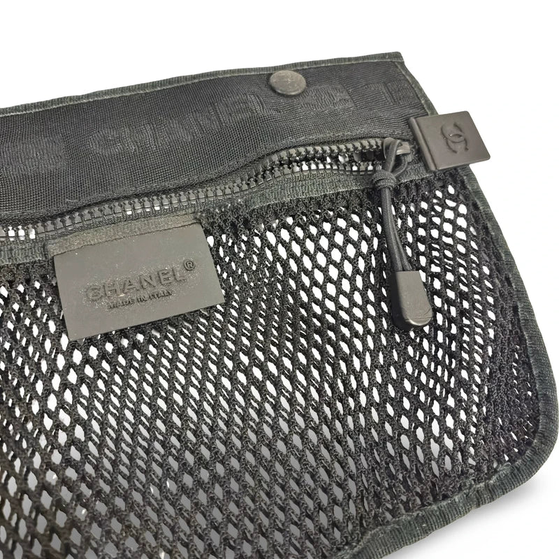 Chanel Rare 2003 Sports Line Vintage Canvas & Mesh Grey & Black CC Tote Shoulder Bag