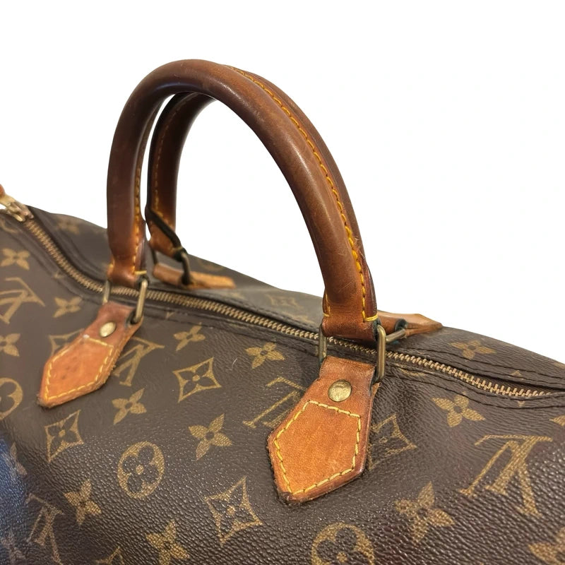 Louis Vuitton Speedy 40 Brown Coated Canvas & Leather Monogram Vintage Handbag