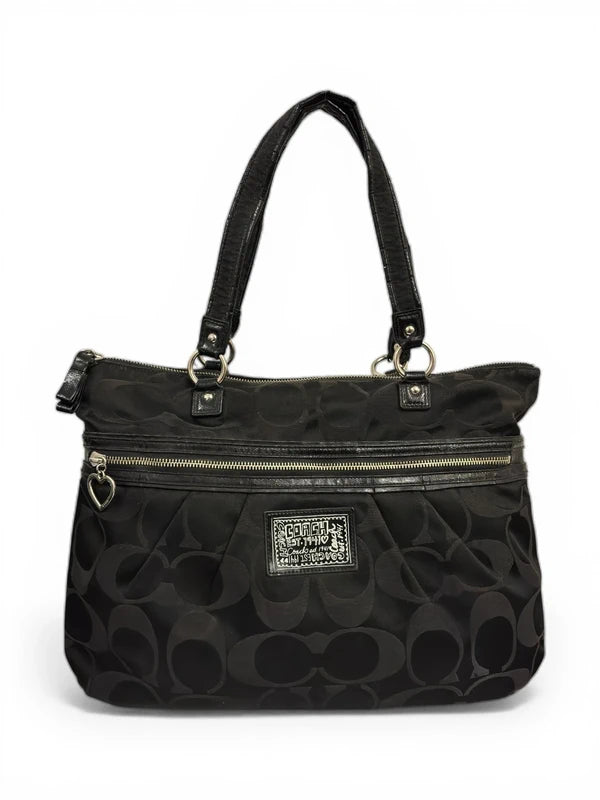 Coach Black ‘Poppy Daisy’ Signature Canvas & Patent Leather Large Vintage Shoulder Bag