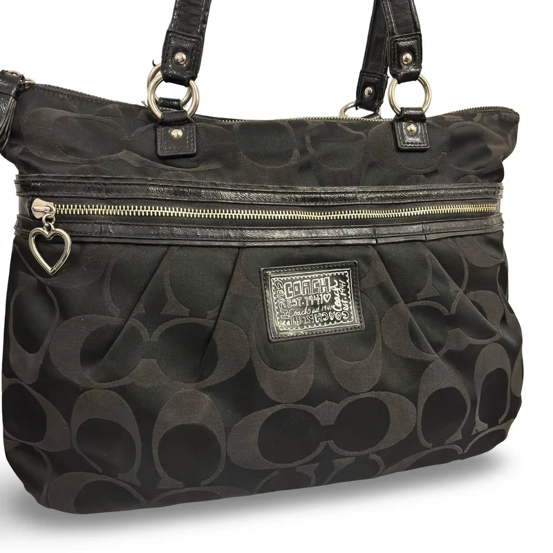 Coach Black ‘Poppy Daisy’ Signature Canvas & Patent Leather Large Vintage Shoulder Bag