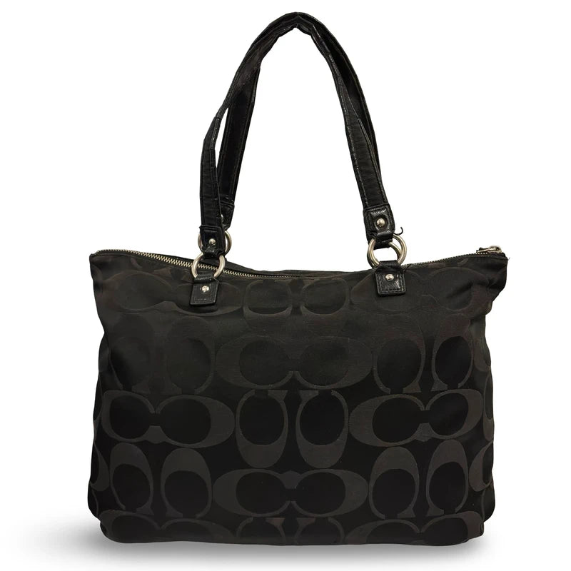 Coach Black ‘Poppy Daisy’ Signature Canvas & Patent Leather Large Vintage Shoulder Bag