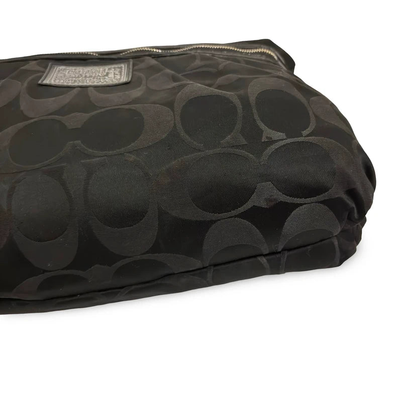 Coach Black ‘Poppy Daisy’ Signature Canvas & Patent Leather Large Vintage Shoulder Bag