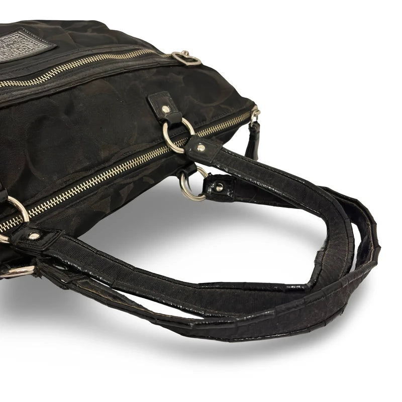 Coach Black ‘Poppy Daisy’ Signature Canvas & Patent Leather Large Vintage Shoulder Bag