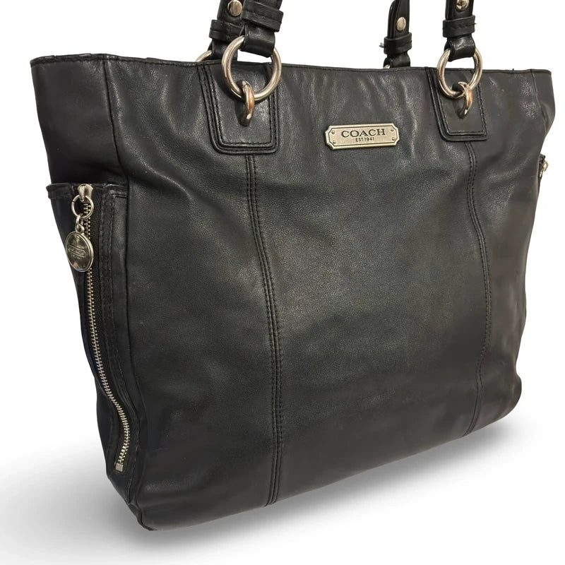 Coach Black Leather North South Gallery Vintage Tote Shoulder Bag