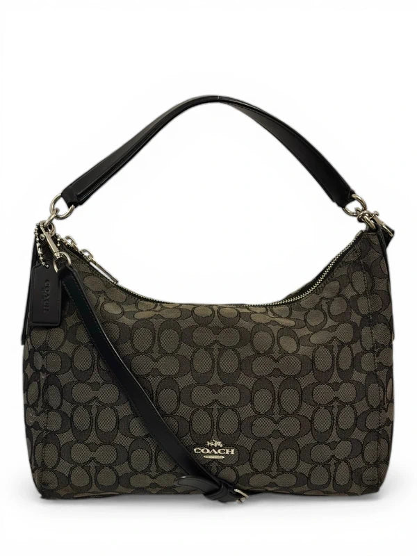 Coach ‘East West Celeste’ Black & Grey Canvas Leather Hobo Crossbody / Shoulder Bag