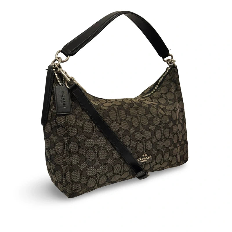 Coach ‘East West Celeste’ Black & Grey Canvas Leather Hobo Crossbody / Shoulder Bag