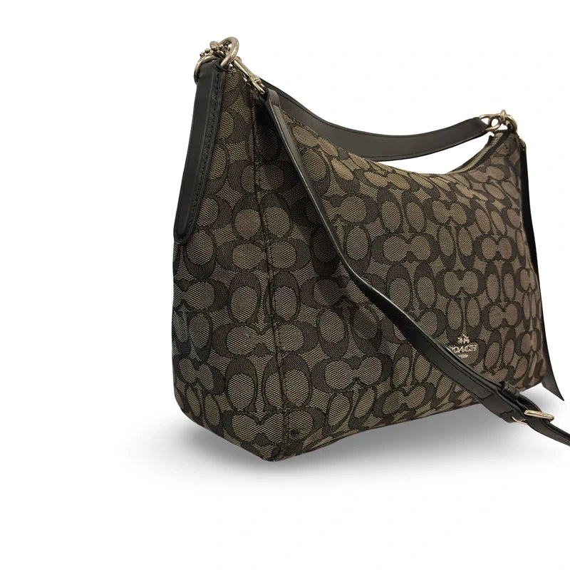 Coach ‘East West Celeste’ Black & Grey Canvas Leather Hobo Crossbody / Shoulder Bag
