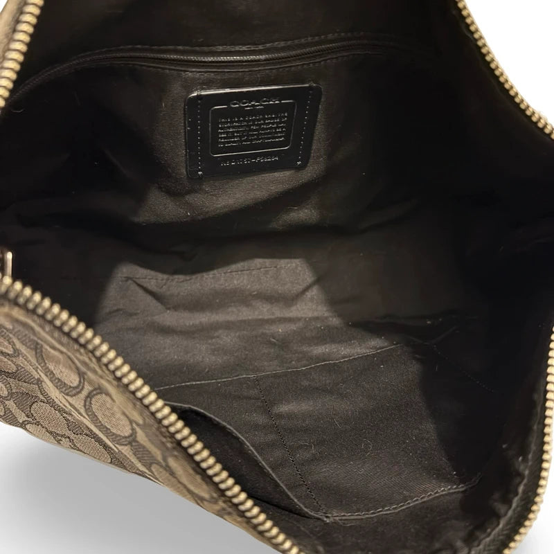 Coach ‘East West Celeste’ Black & Grey Canvas Leather Hobo Crossbody / Shoulder Bag