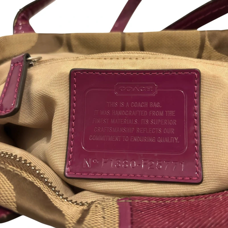 Coach Brown & Pink (Berry) Signature Stripe Vintage Tote Shoulder Bag