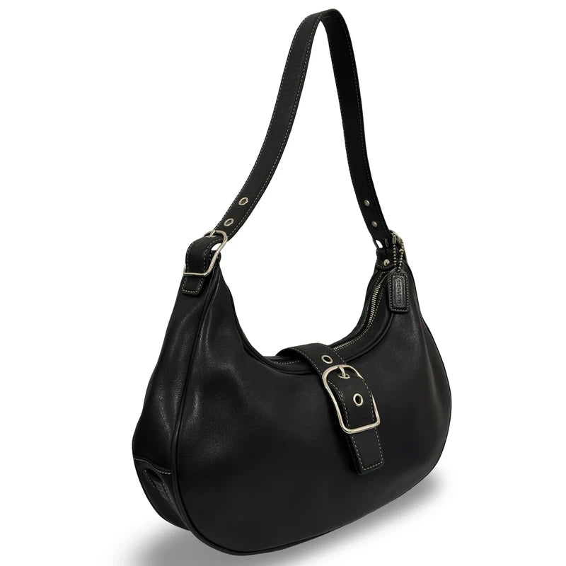 Coach Black Leather Buckle Hamptons Buckle Vintage Hobo Shoulder Bag