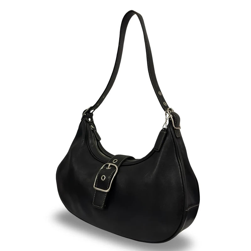 Coach Black Leather Buckle Hamptons Buckle Vintage Hobo Shoulder Bag