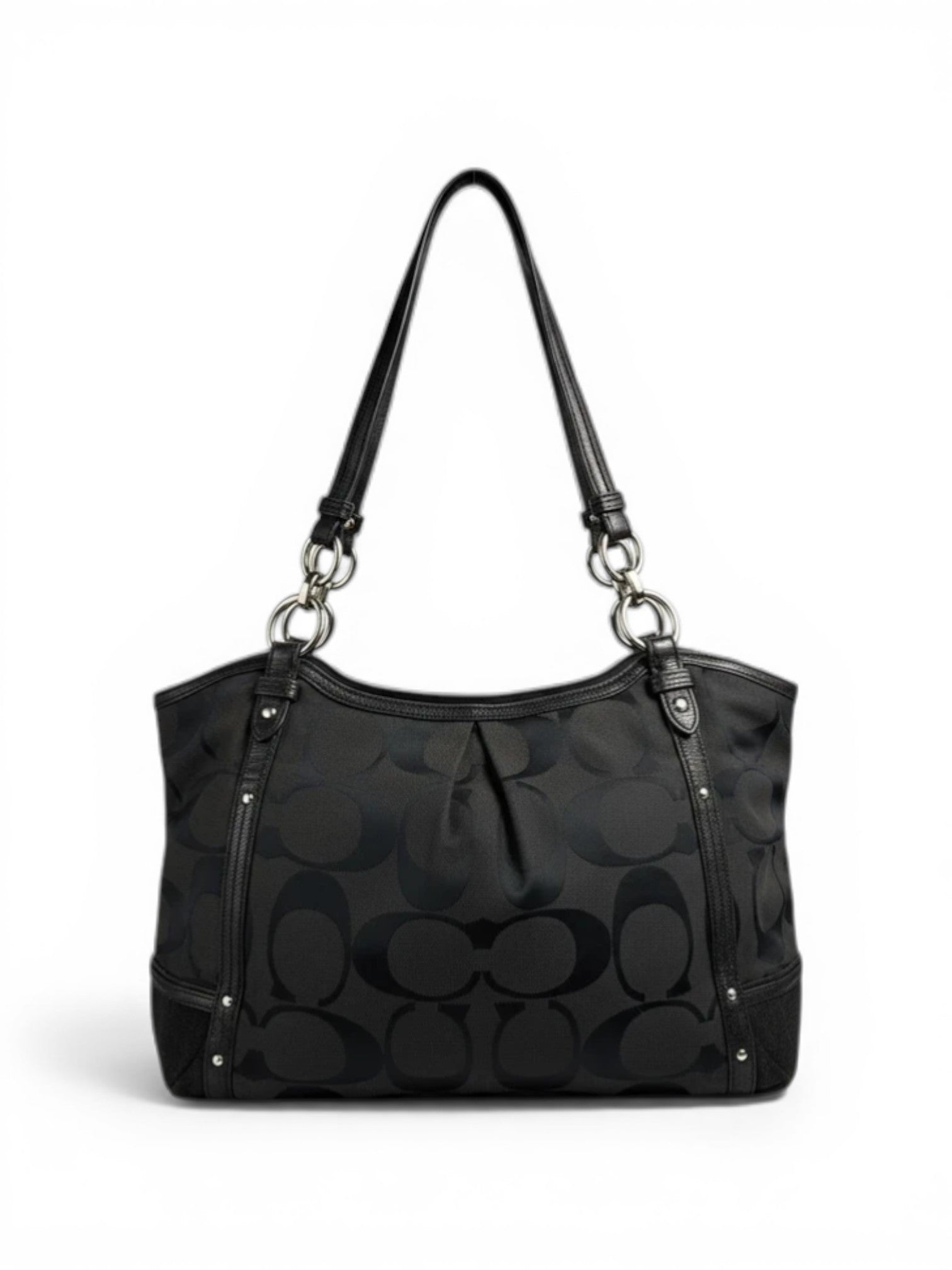 Coach Black Alexandra Signature Canvas & Croc Animal Print Leather Studded Tote Vintage Shoulder Bag