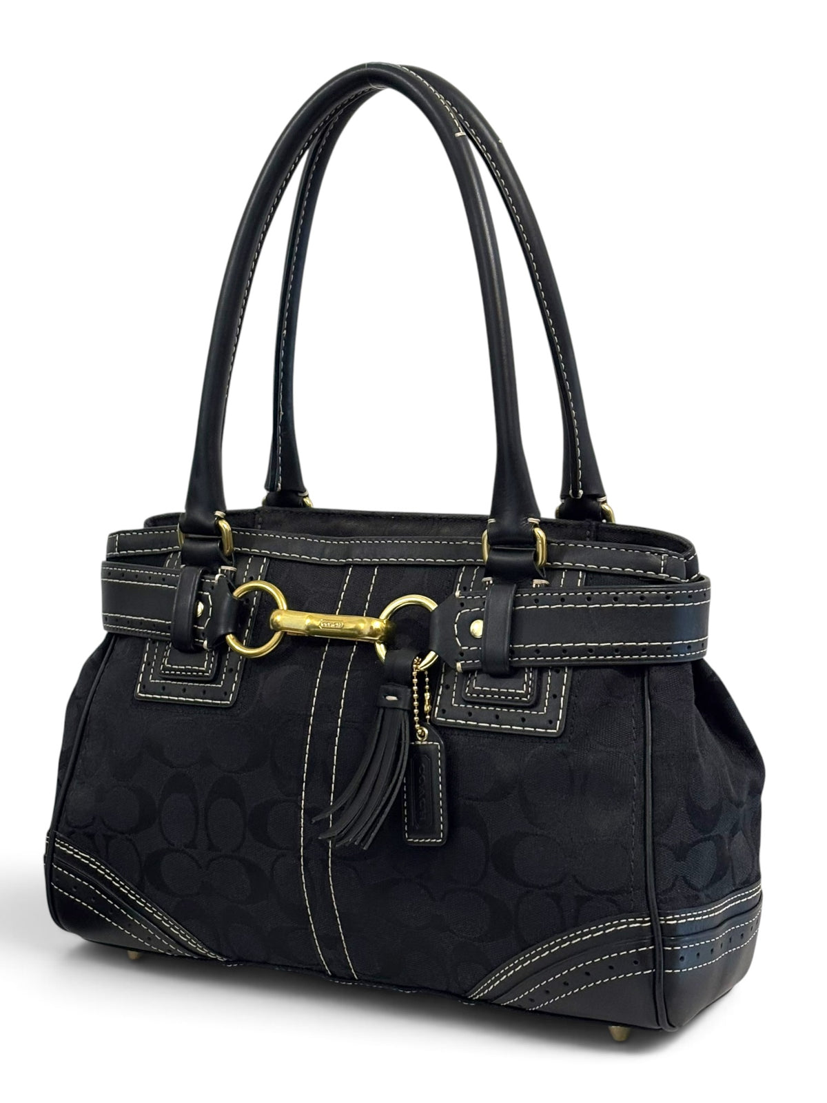 Vintage Coach Hamptons Bag F10507 Belted Black Signature Tote