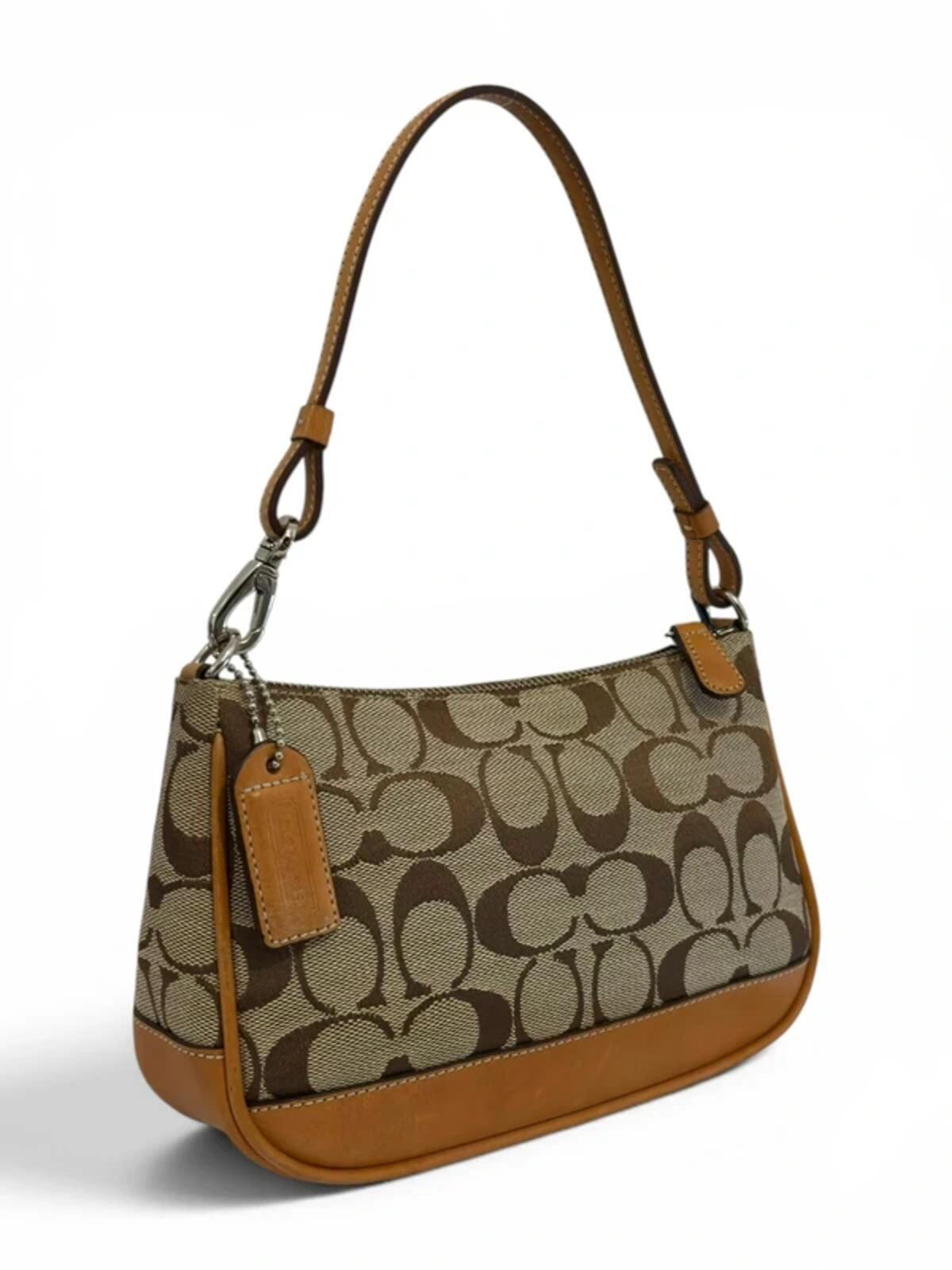 Coach Brown Mini ‘Demi’ Signature Canvas & Leather Pochette Vintage Shoulder Bag