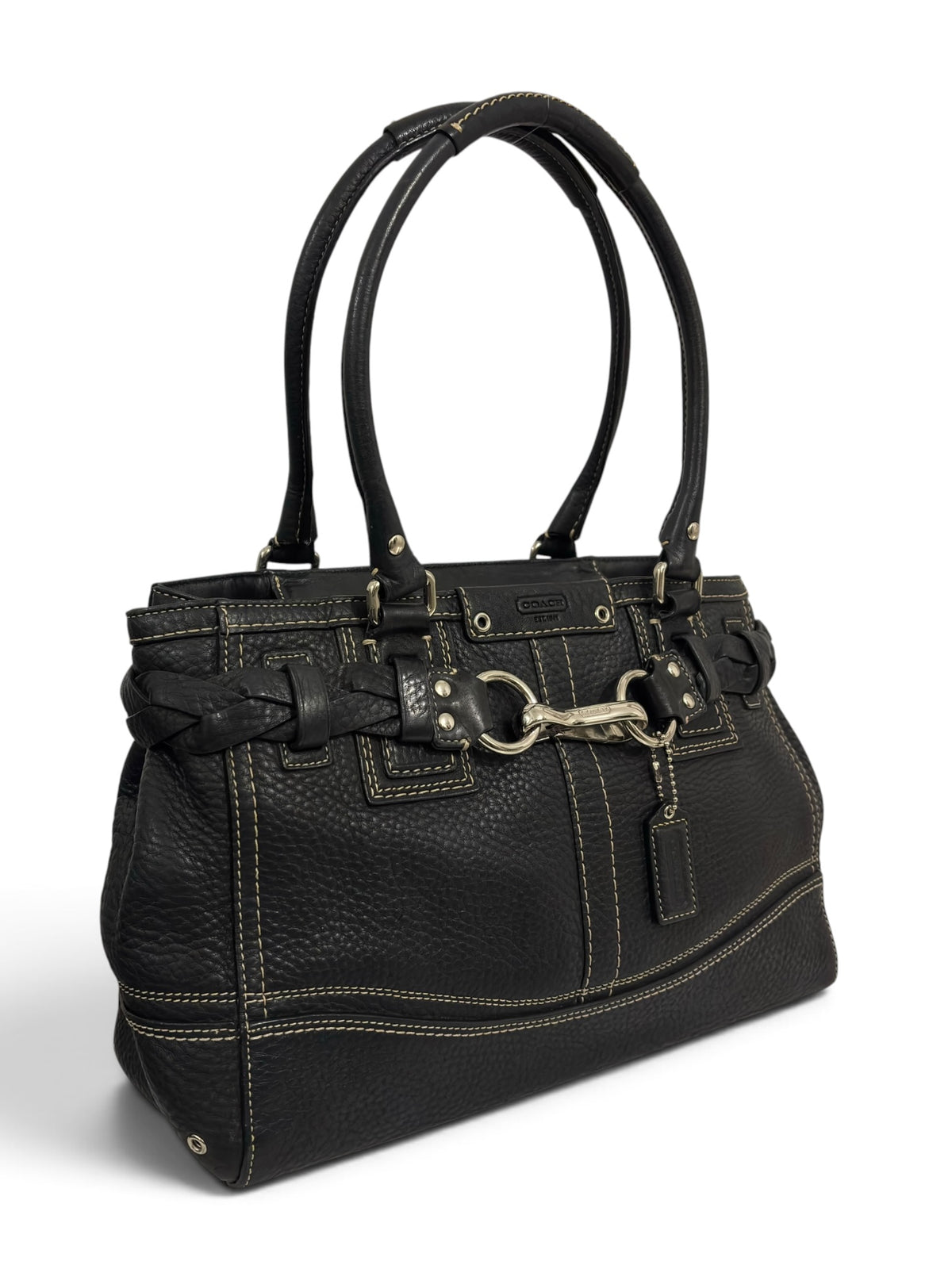 Vintage Coach Hamptons Bag F13084 Black Pebbled Leather Braided Tote