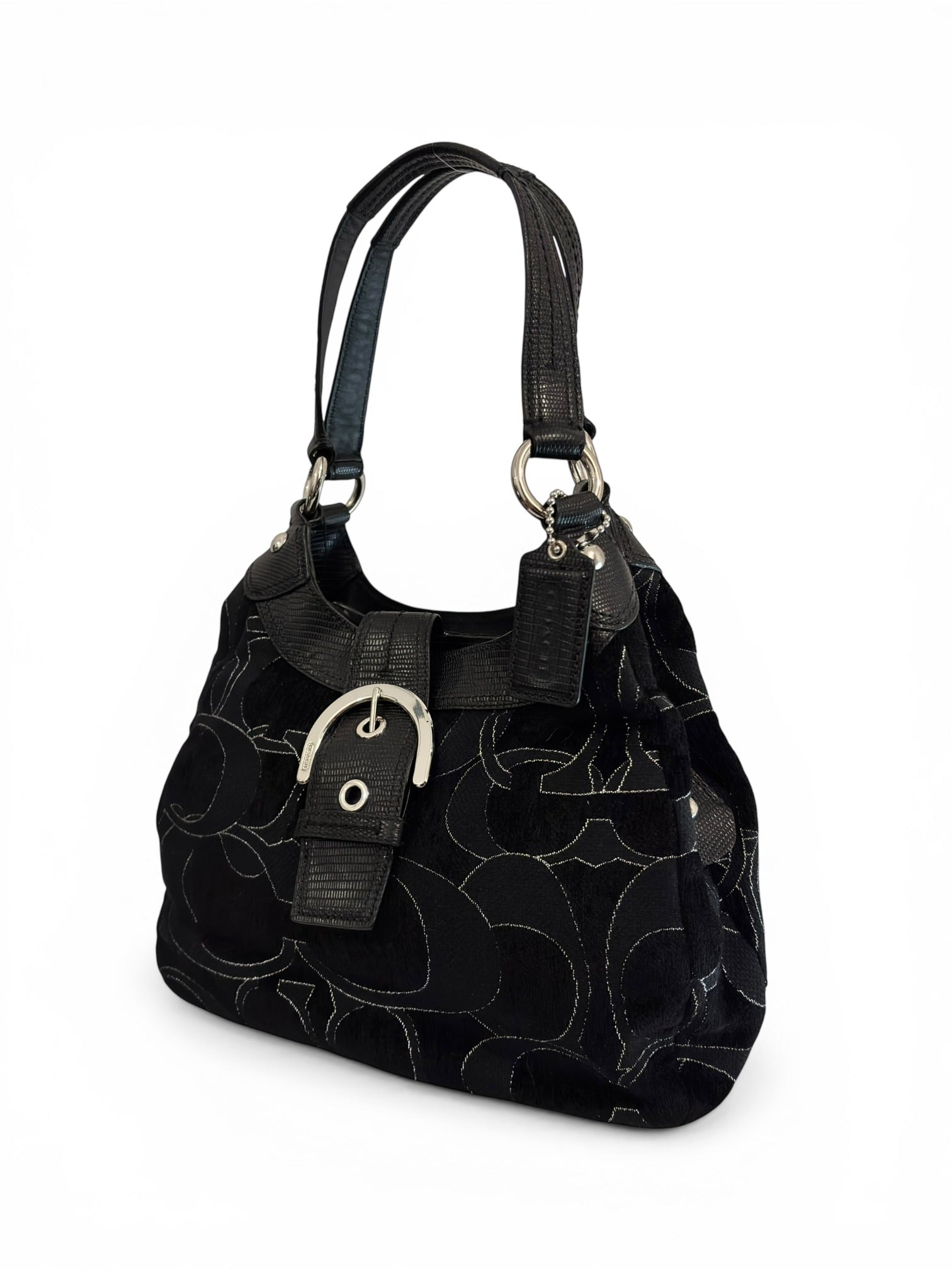 Coach Signature Soho Lynn Black Canvas & Leather Vintage 2000's Hobo Shoulder Bag