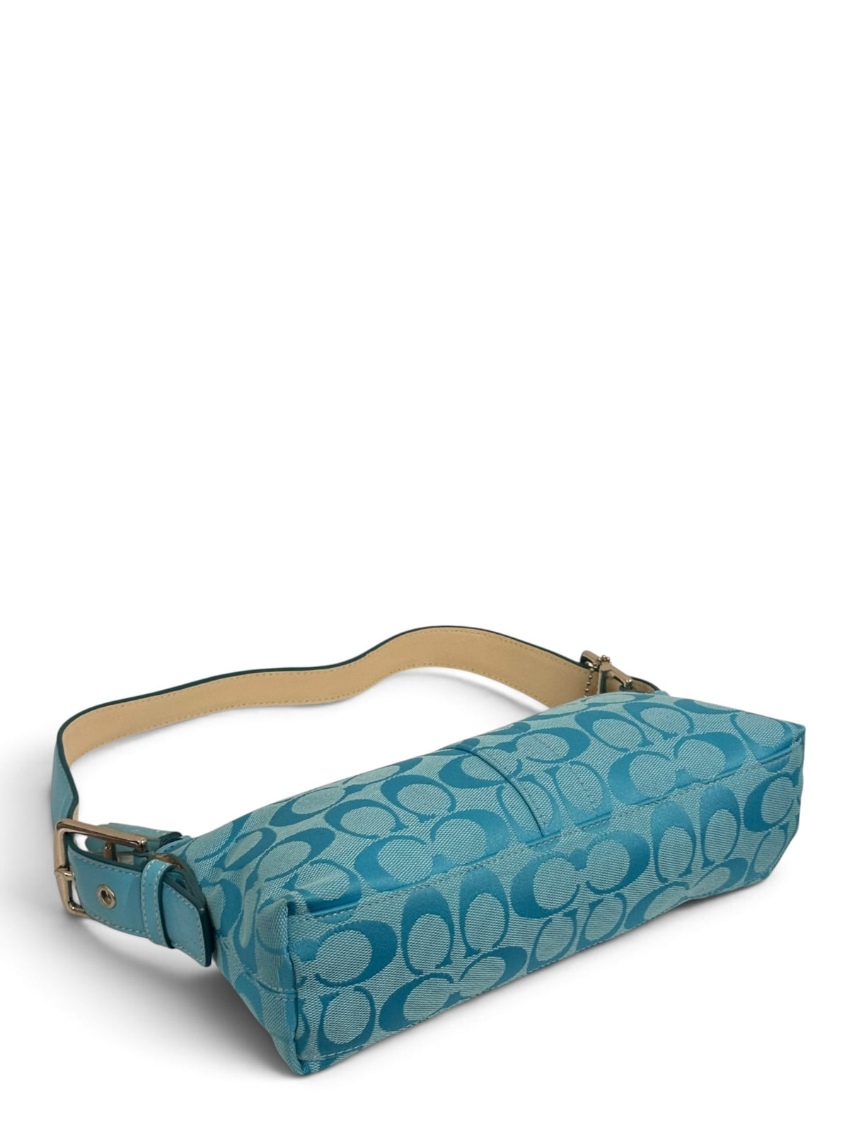 Vintage Coach Bag 6371 East West Signature Baguette In Rare Blue