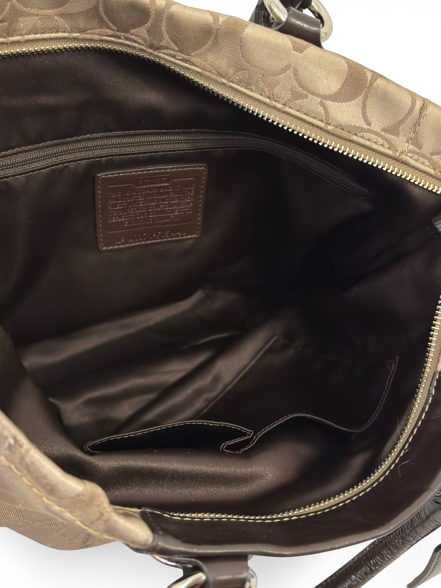 Coach Brown Beige Ashley Signature Canvas Satin & Patent Leather Vintage Shoulder Bag