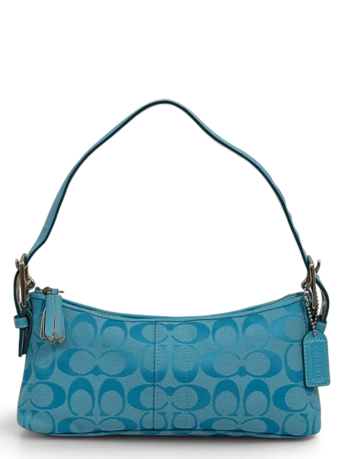Vintage Coach Bag 6371 East West Signature Baguette In Rare Blue