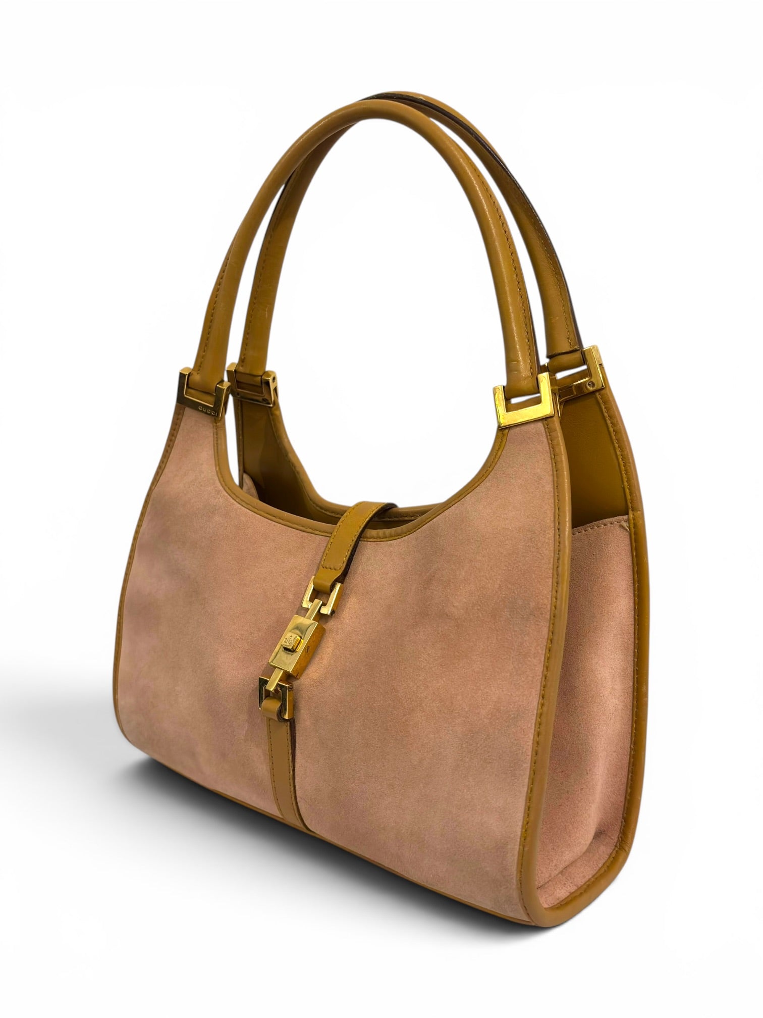 Vintage Gucci Jackie Pink Suede Bardot Hobo Handbag 3444