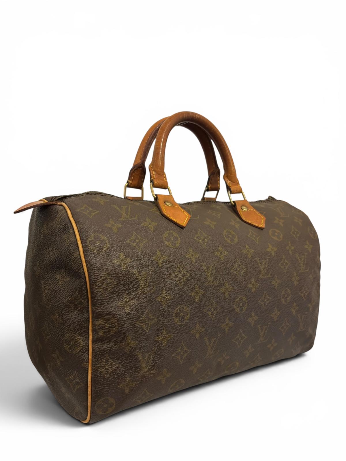 Louis Vuitton Speedy 35 Monogram Canvas & Leather Made In France Top Handle Boston Handbag