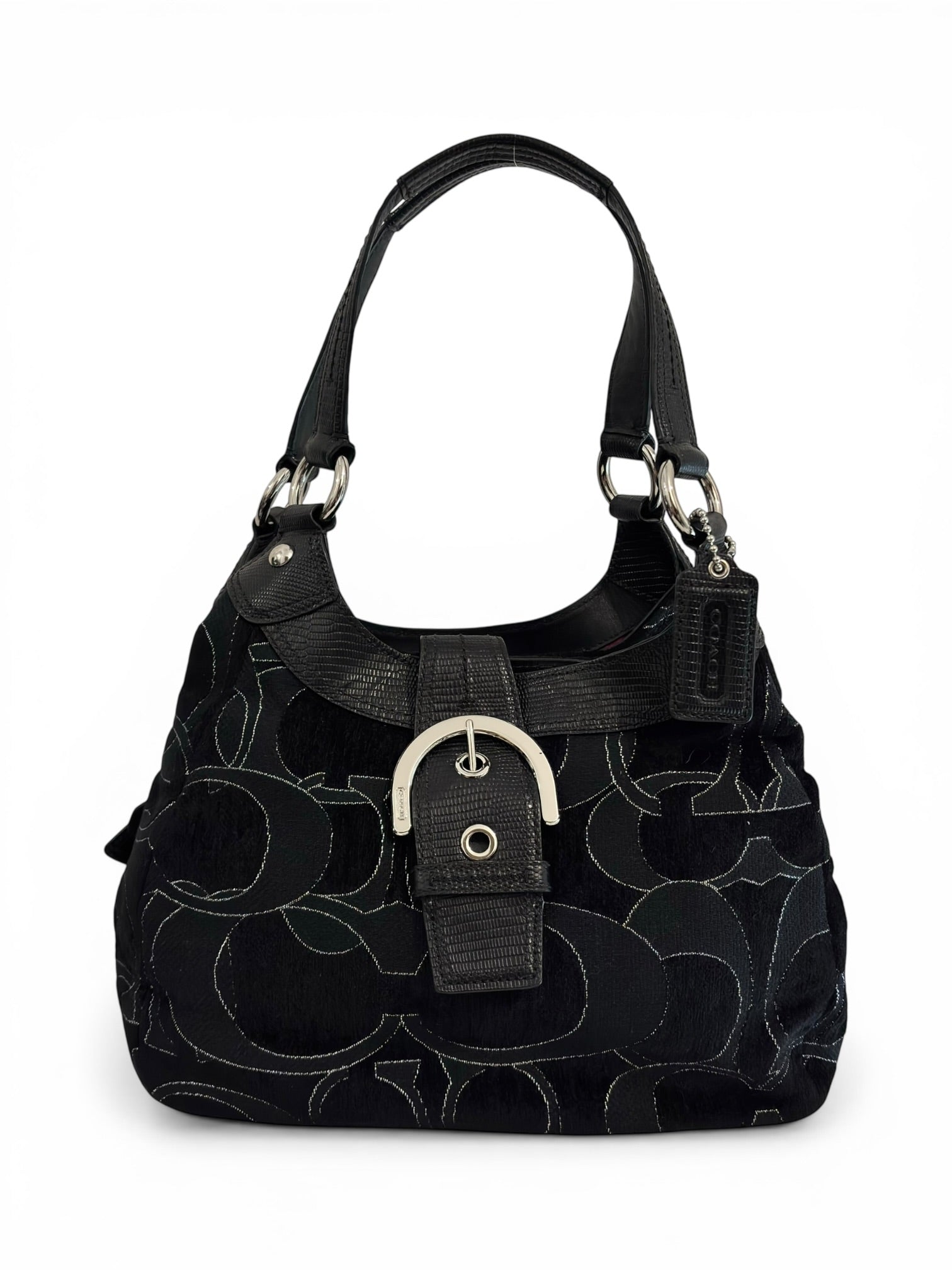 Coach Signature Soho Lynn Black Canvas & Leather Vintage 2000's Hobo Shoulder Bag