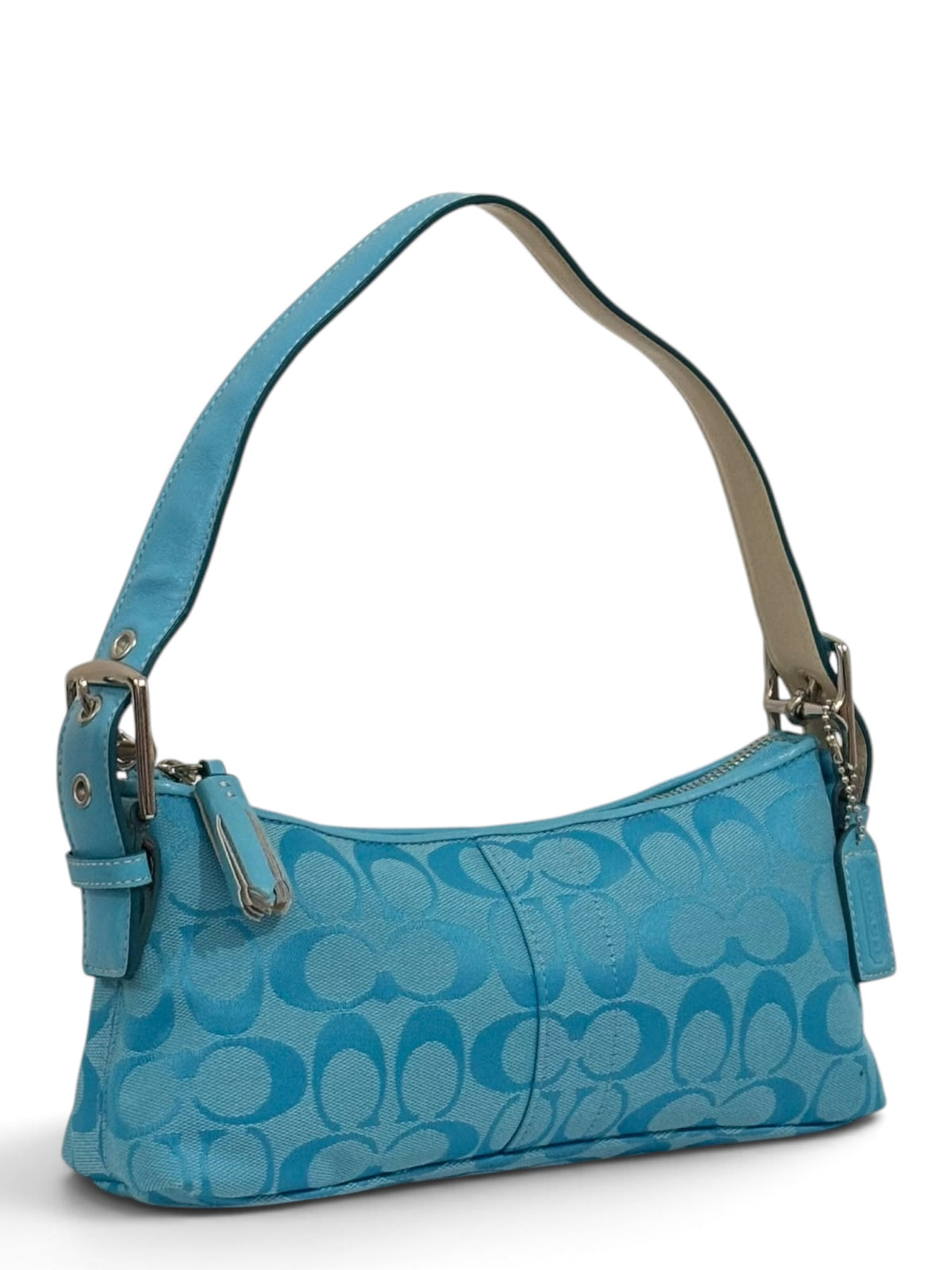 Vintage Coach Bag 6371 East West Signature Baguette In Rare Blue