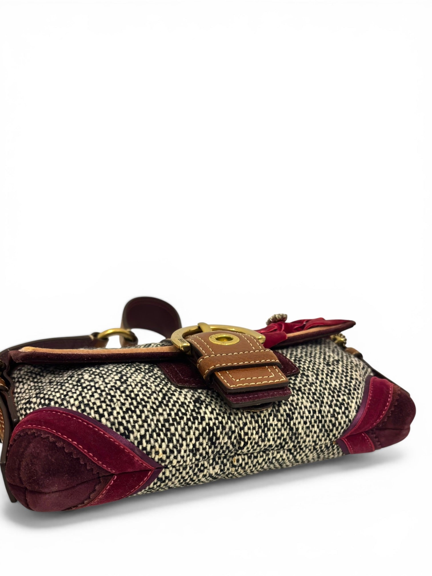 Coach Rare Soho Demi Grey Tweed Brown Leather & Burgundy Suede Shoulder Bag