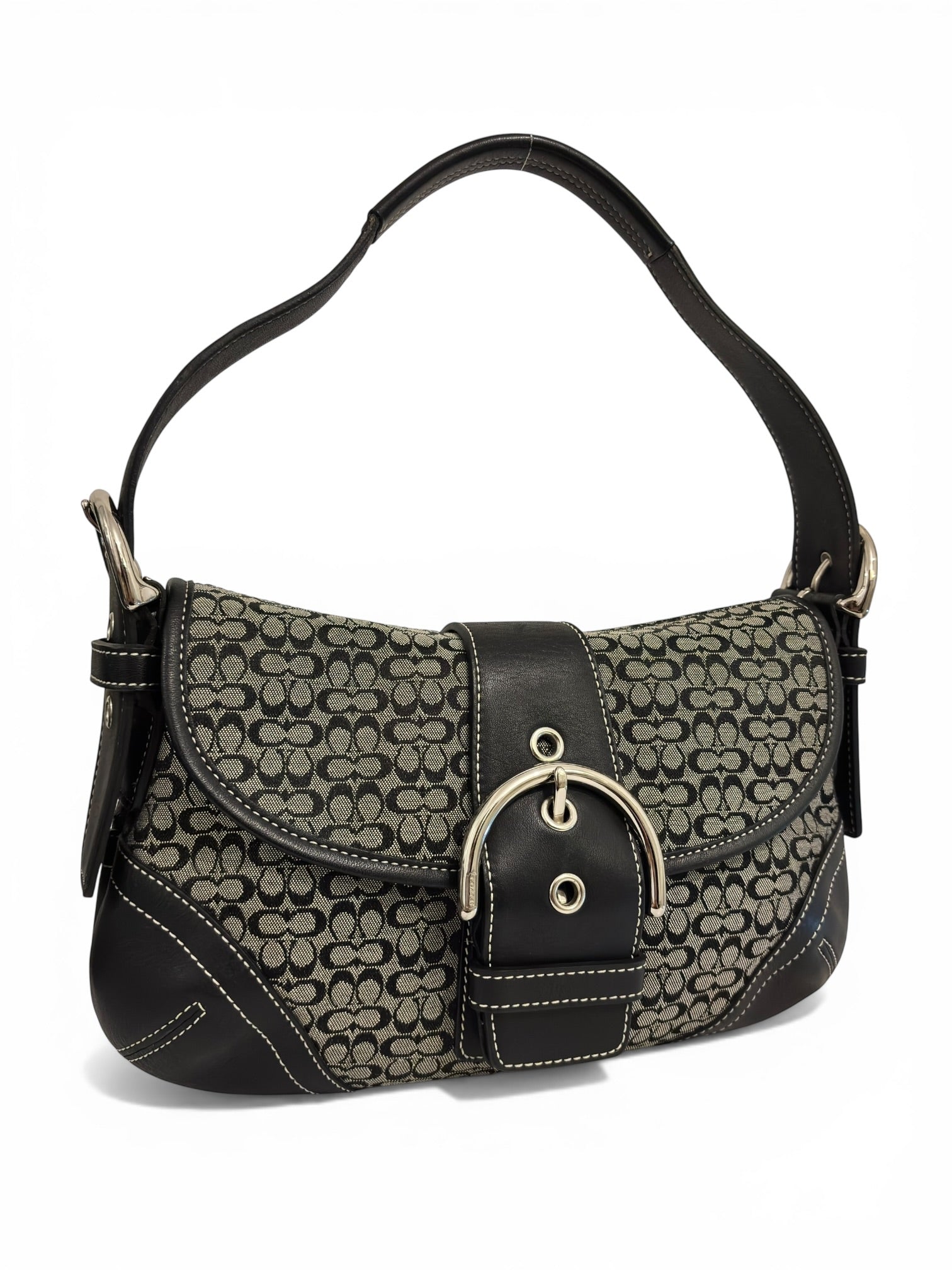 Coach Soho Black & Grey Signature Canvas & Leather Vintage Hobo Shoulder Bag