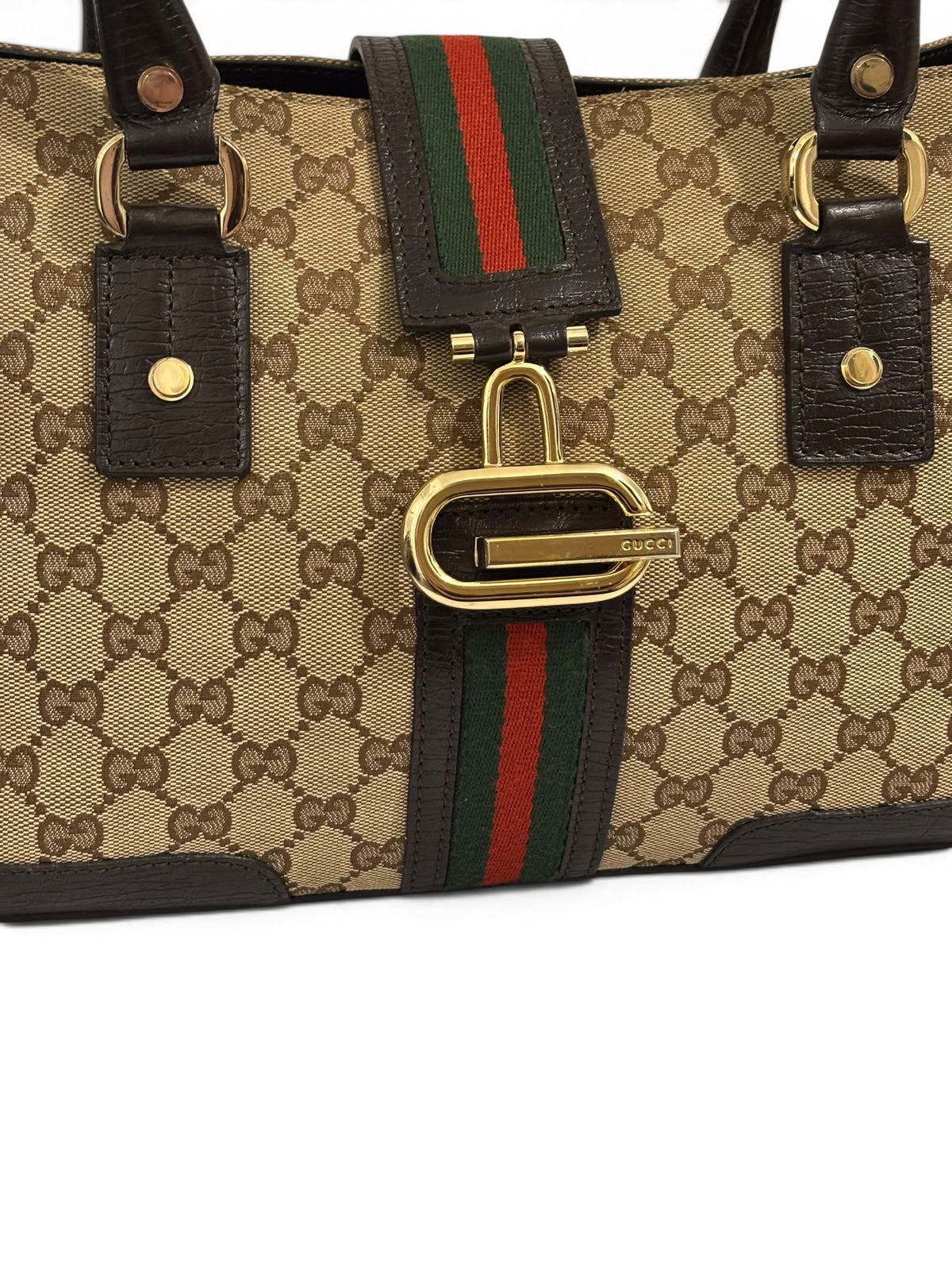 Vintage Gucci Bag GG Rare Junco Sherry Line Web Stripe Tote