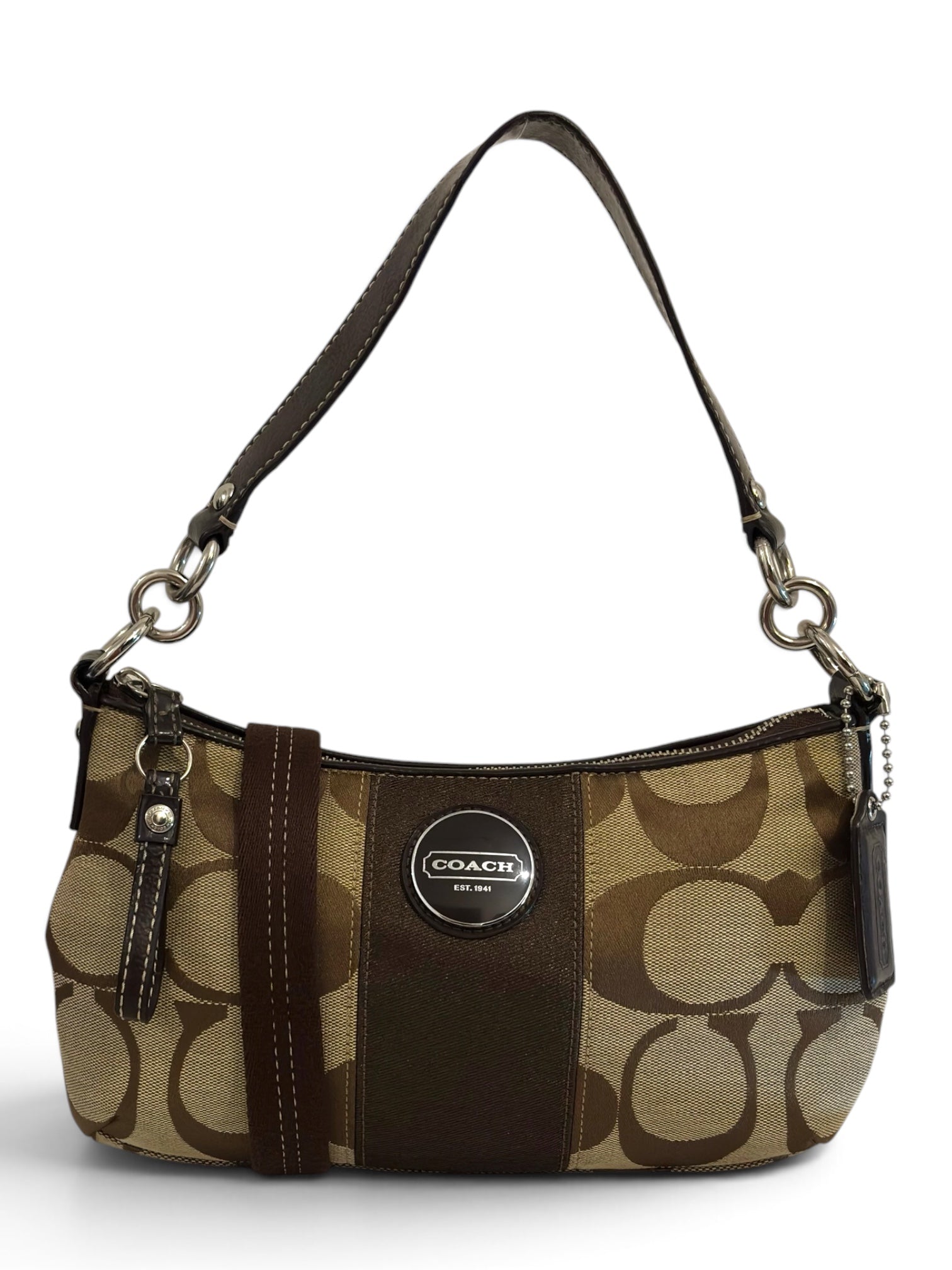 Vintage Coach Demi Shoulder Bag Signature Brown Crossbody F17439