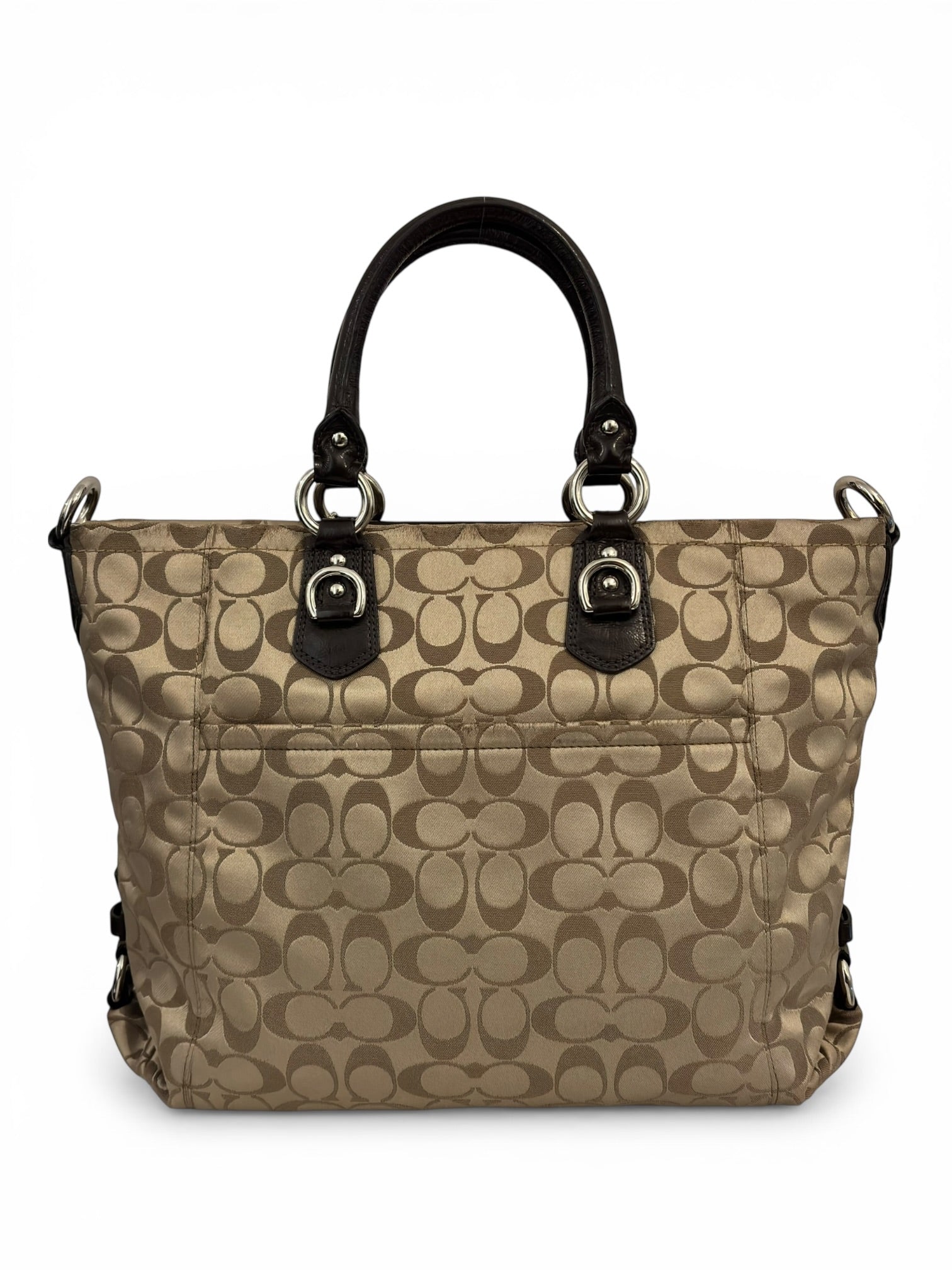 Coach Brown Beige Ashley Signature Canvas Satin & Patent Leather Vintage Shoulder Bag