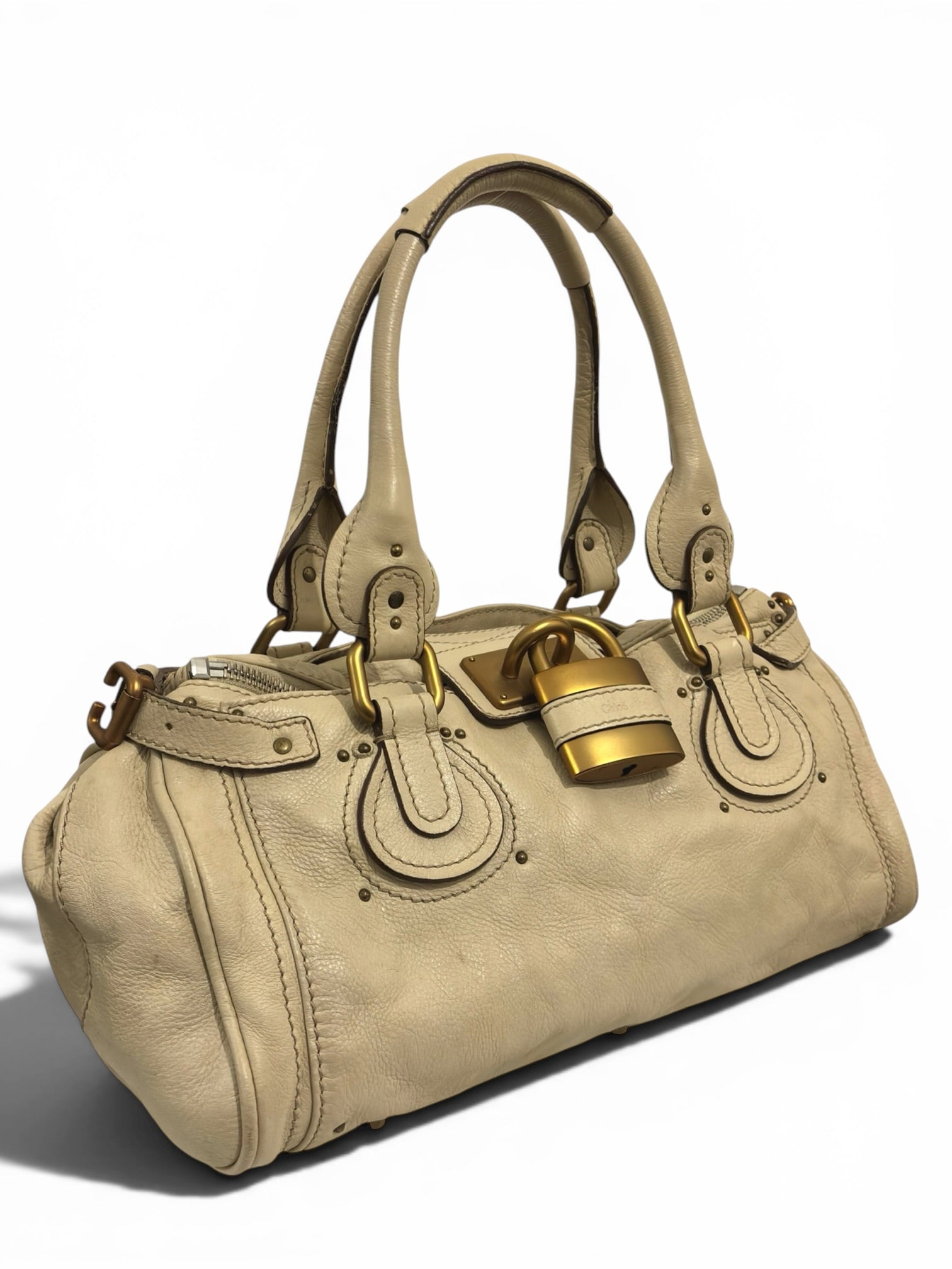Chloe Beige / Cream Soft Leather Paddington Gold hardware Vintage Shoulder Bag