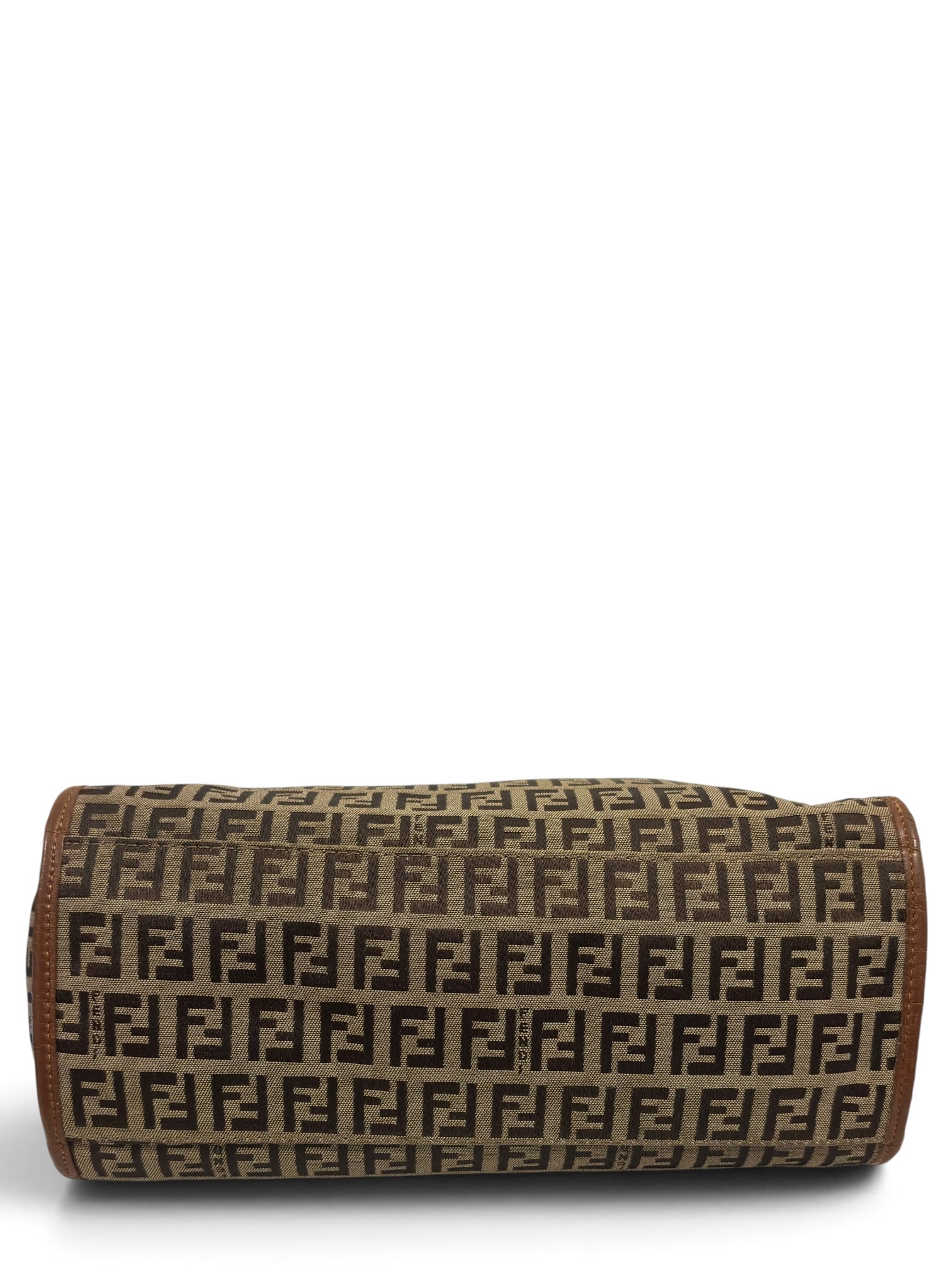 Vintage Fendi Zucchino Bag FF Canvas Tote Brown Leather Trim Shoulder Handbag