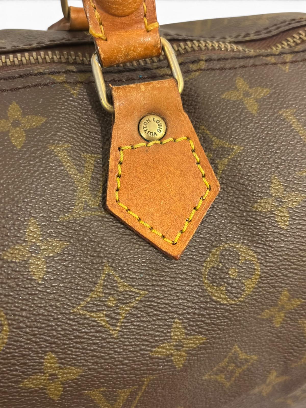 Louis Vuitton Speedy 35 Monogram Canvas & Leather Made In France Top Handle Boston Handbag
