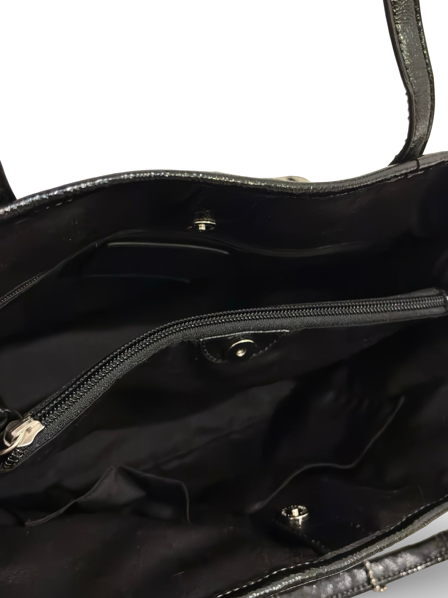 Coach Black Signature Stripe Black & Grey Canvas & Patent Leather Vintage Shoulder Bag